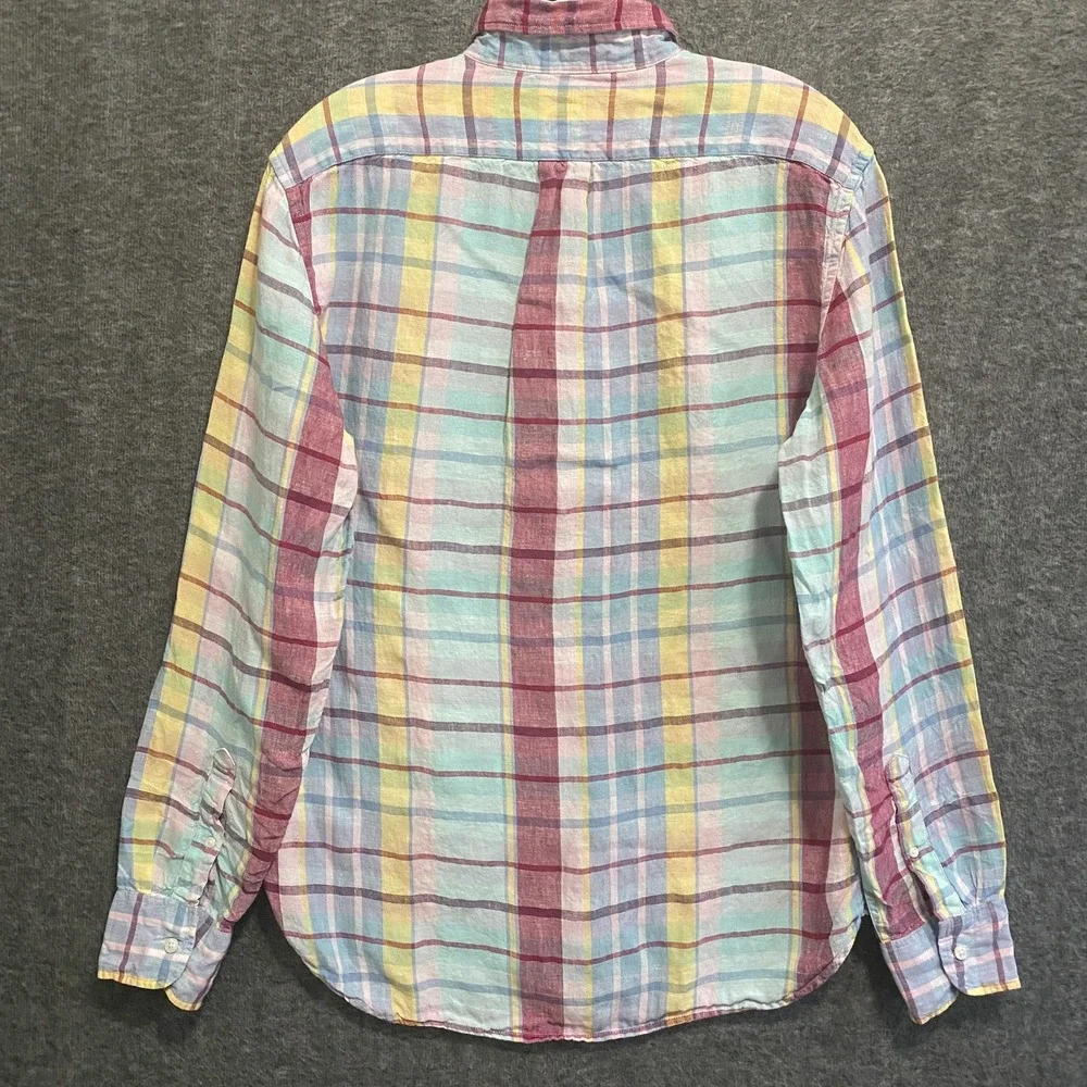 J Crew Shirt Mens Medium Plaid Irish Linen Baird McNutt Slim‎ Fit Preppy Coastal